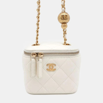 White Lambskin Matelasse Ball Chain Vanity Bag Small