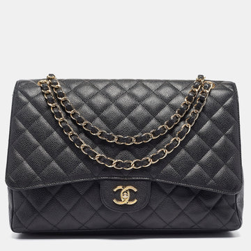 Black Quilted Caviar Leather Maxi Classic Single Flap Bag