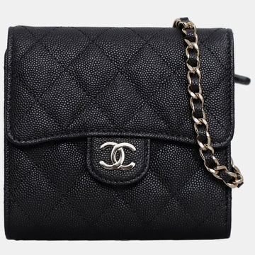 Black Caviar Leather Chain Clutch