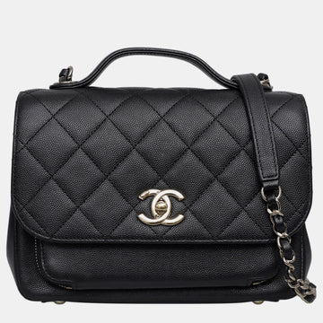 Black Cavier Leather Business Affinity Flap Bag