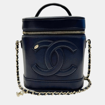 Navy Blue Lambskin CC Vanity Case with Chain