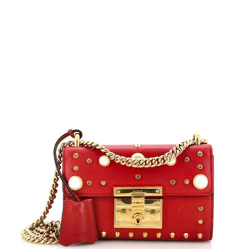 GUCCI Pearly Padlock Shoulder Bag Studded Leather Small