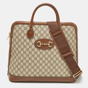 Brown/Beige GG Supreme Canvas and Leather Horsebit 1955 Duffel Bag