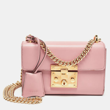 Light Pink Leather Small Padlock Shoulder Bag