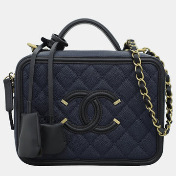 Dark Blue Caviar Medium CC Filigree Vanity Bag