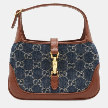 Blue/Brown Denim Leather GG Supreme Jackie1961 Shoulder Bag
