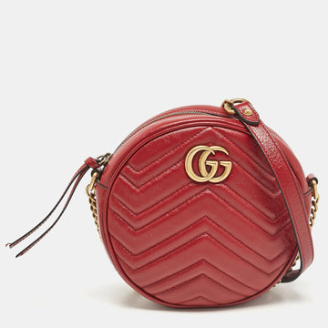 Red Matelass&eacute; Leather Mini GG Marmont Round Shoulder Bag