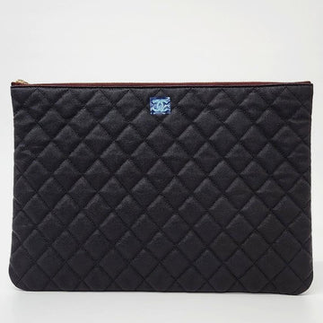 Black Caviar Leather Large Clutch Bag