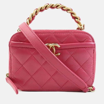 Pink Gold Leather Matelasse Handbag