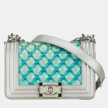 Silver/Blue PVC and Leather Small Water Boy Flap Bag