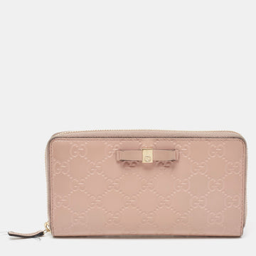 Beige Guccissima Leather Zip Around Continental Wallet