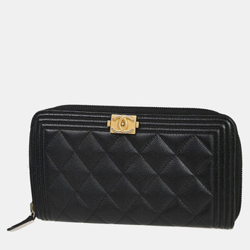 Black Leather Boy Zip Around Wallet