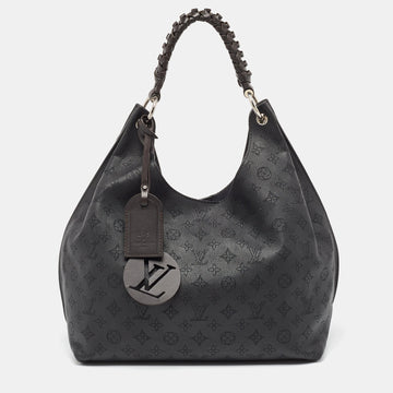 Black Monogram Mahina Leather Carmel Hobo