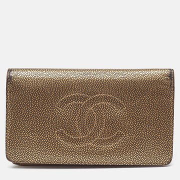 Gold Leather Timeless CC L Yen Wallet