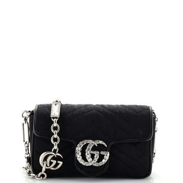 GUCCI Crystal GG Marmont Flap Belt Bag Matelasse Fabric