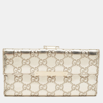 Metallic Gold Guccissima Leather Flap Continental Wallet
