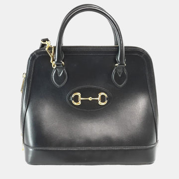 Black Leather 1955 Horsebit Medium Top Handle Bag