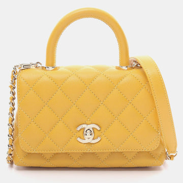 Yellow Leather Mini Coco Handle Top Handle Bag