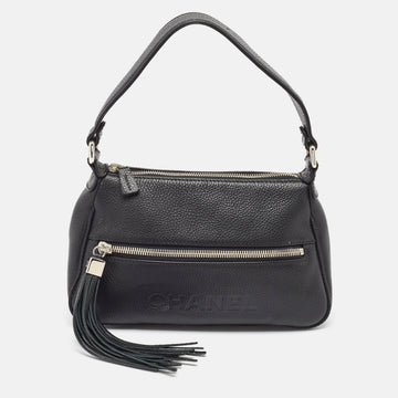 Black Leather Lax Front Zip Bag