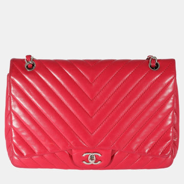 Pink Lambskin Chevron Jumbo Single Flap Bag