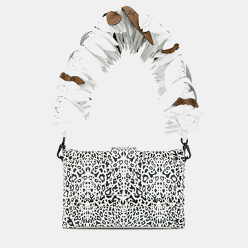 Black/White Leather and Feather Petite Malle Shoulder Bag