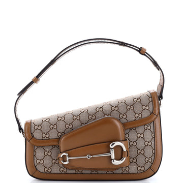 Horsebit 1955 Asymmetric Shoulder Bag VS Canvas with Leather Small