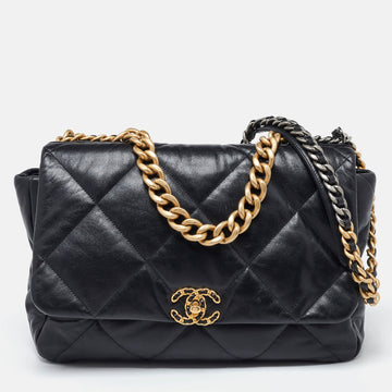 Black Quilted Leather Maxi 19 Shoulder Bag