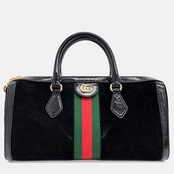 Black Velvet/Leather Ophidia GG Medium Top Handle Bag