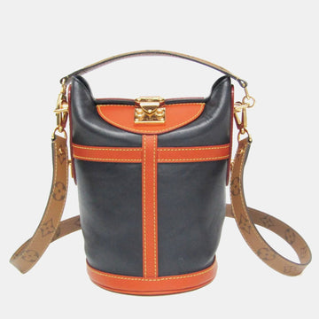 Blue Leather with Reverse Monogram Canvas Duffle Bag