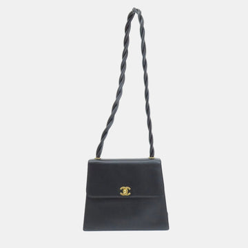 Black Caviar Leather Classic Twisted Strap Shoulder Bag