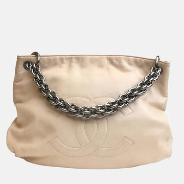 Beige Lambskin Soft And Chain Hobo