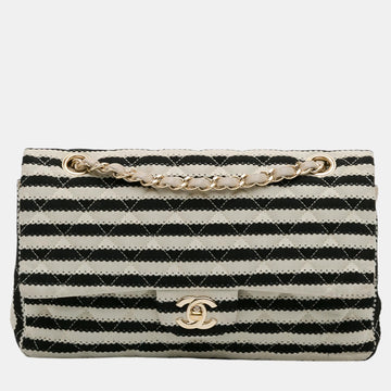Black/White Jersey Medium Classic Coco Sailor Double Flap Bag