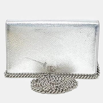 Silver Leather GG Marmont Mini Crossbody Bag
