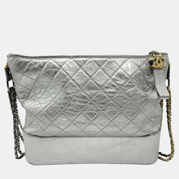Silver Leather Large Gabrielle Shoulder Bag