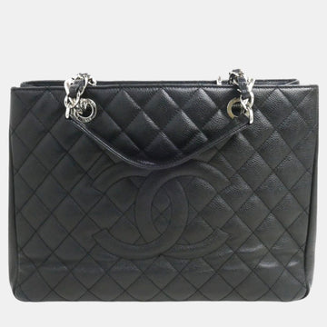 Black Caviar Skin GST Matelasse Chain Tote Bag