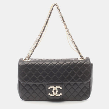 Black Leather CC Pearl Medium Westminster Flap Bag