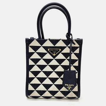 Cream/Black Triangle Canvas and Leather Symbole Tote Bag