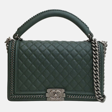 Green Leather Chain around Medium Boy Top Handle Bags