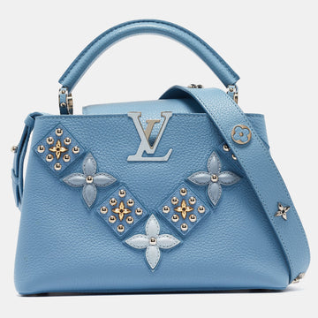 Light Blue Leather Mechanical Flower Capucines BB Bag