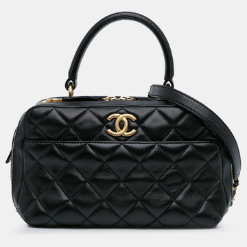 Black Lambskin Leather Medium Trendy CC Bowling Bag