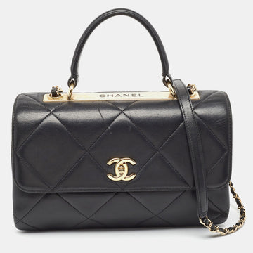 Black Quilted Leather Large Trendy CC Top Handle Bag