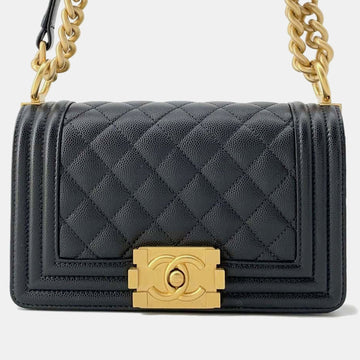 Black Caviar Leather Boy Chain Shoulder Small Bag