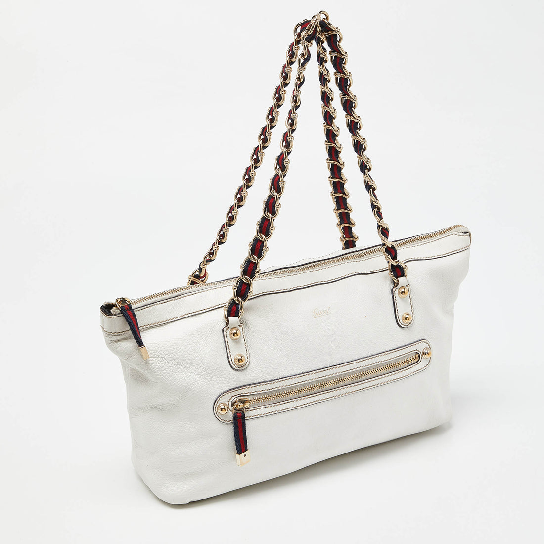 GucciLeather Front Zip Chain Tote