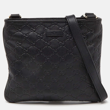 Black Guccissima Leather Flat Crossbody Bag
