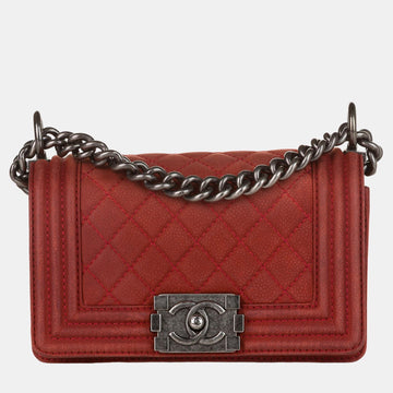 Red Caviar Leather Small Boy Flap Bag