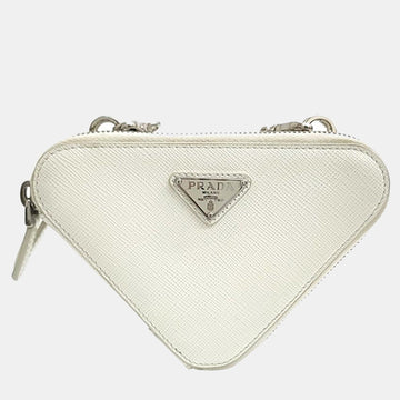 White Saffiano Leather Mini Triangle crossbody Bag