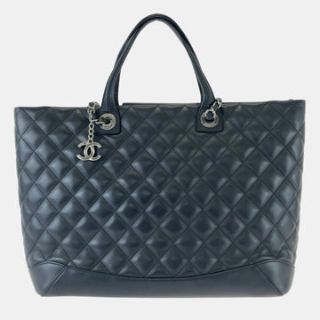 Blue Small Quilted Calfskin Easy Shopping Tote Bag