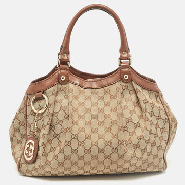 Beige/Brown GG Canvas and Leather Medium Sukey Tote