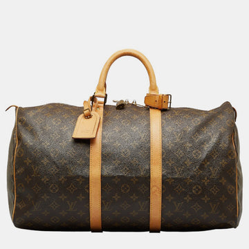 Brown Canvas Monogram Keepall 50 Travel Bag