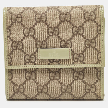 Beige/Green Supreme Canvas and Patent Leather Trifold Compact Wallet